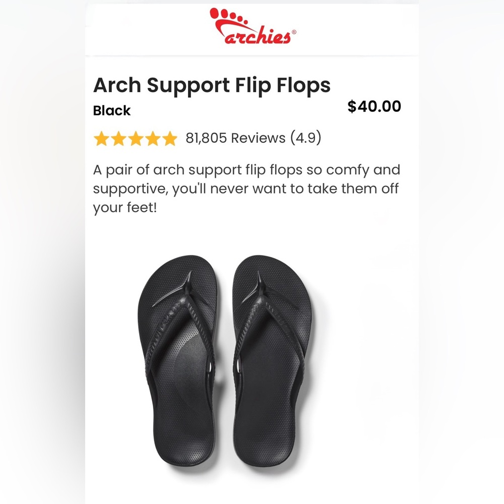 Archies’ arch support flip flops